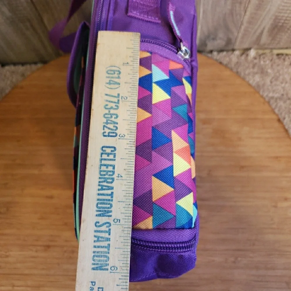 VGC Thermos Soft Cooler Purple Geo. Multicolor Insulated Warm/Cold Lunch Bag/Box